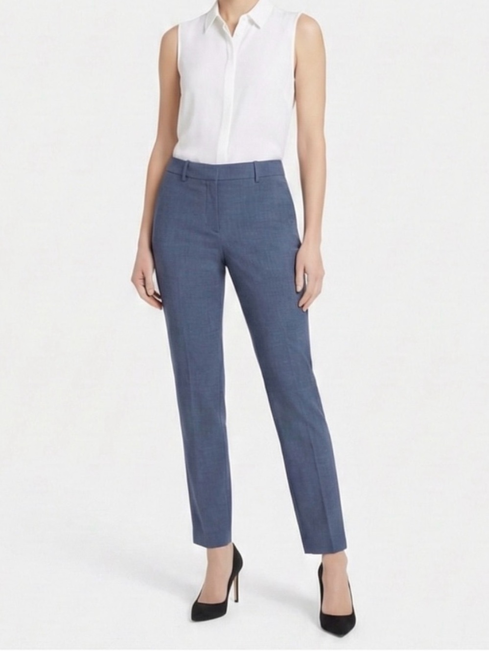 Theory Izelle Continuous2 Blue Malange Slim Fit Trouser Dress Pants